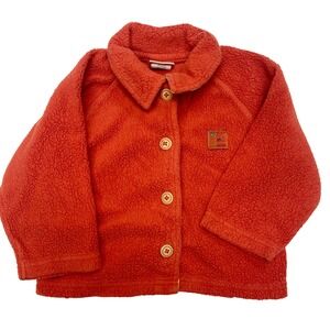 Vtg Carter's Toddler Girls Orange Fleece Button‎ Up Jacket Flower Applique 2T